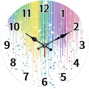 Rainbow Splatter Wall Clock Wooden Wall Clock Silent Clock Battery Operated (Battery Not Included) Home Decor Perfect for Valentine's Day Easter St.Patrick's Day Halloween Christmas and More.Holiday Decor The Perfect Gift.