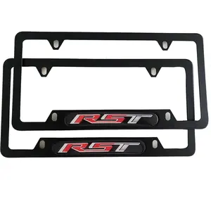 RST License Plate Frame Cover Holder, Black for Silverado 1500 Tahoe Yukon, Truck Car Accessories 2pcs