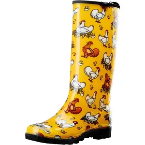 HISEA Women's Rain Boots Waterproof Garden Shoes Colorful Printed Knee High Rubber Boots Anti-Slipping Rainboots for Ladies with Comfort Insole Tall Wellington Rain Shoes