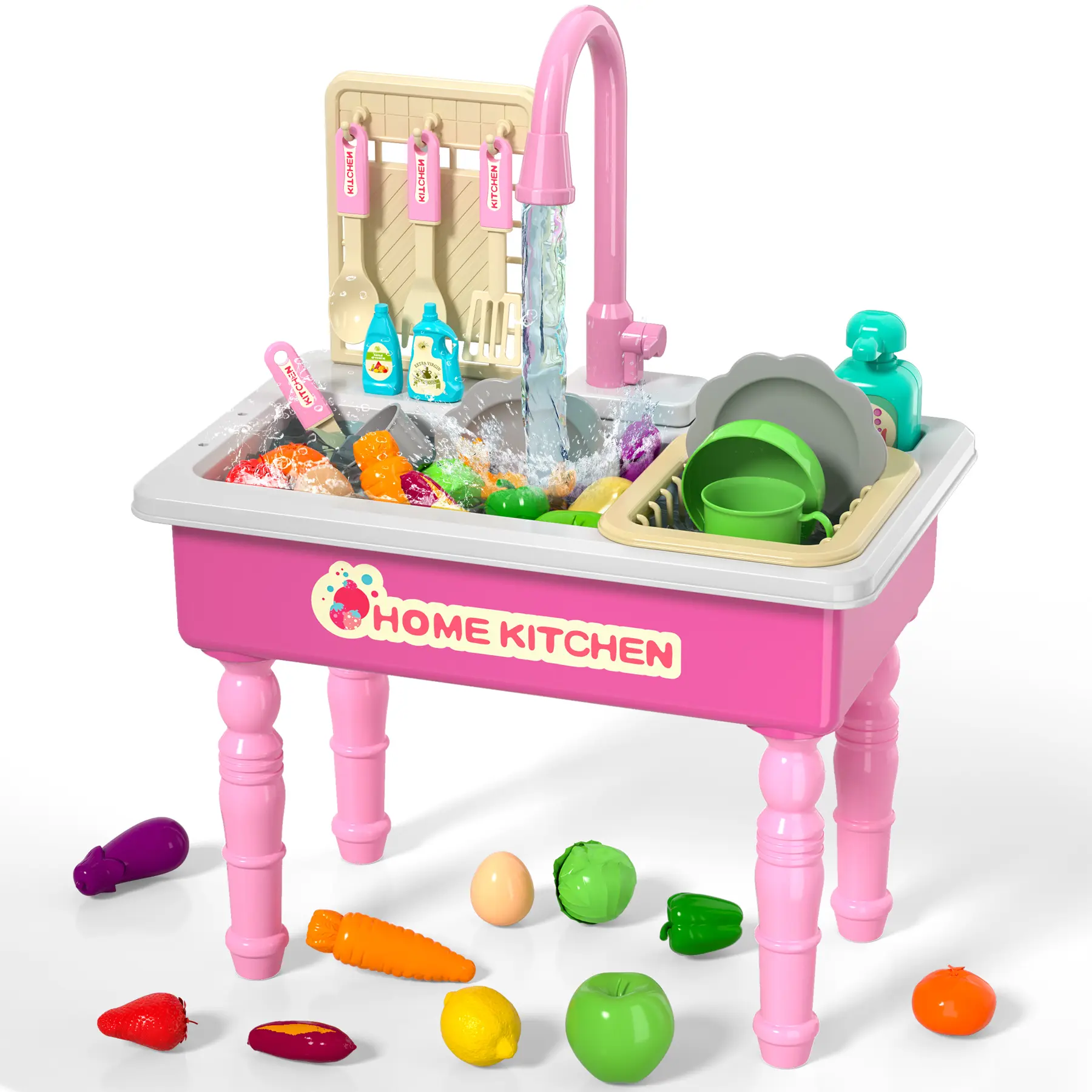 Realistic play set learning cooking set Plastic Toy Outdoor fun, Summer vibes, Play Dishes Food & Utensils, Girls Role Play Gift,Play Sink with Running Water, Pretend Play Kitchen Sink with Upgraded Electric Faucet