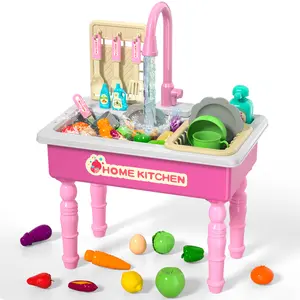 Realistic play set learning cooking set Plastic Toy Outdoor fun, Summer vibes, Play Dishes Food & Utensils, Girls Role Play Gift,Play Sink with Running Water, Pretend Play Kitchen Sink with Upgraded Electric Faucet