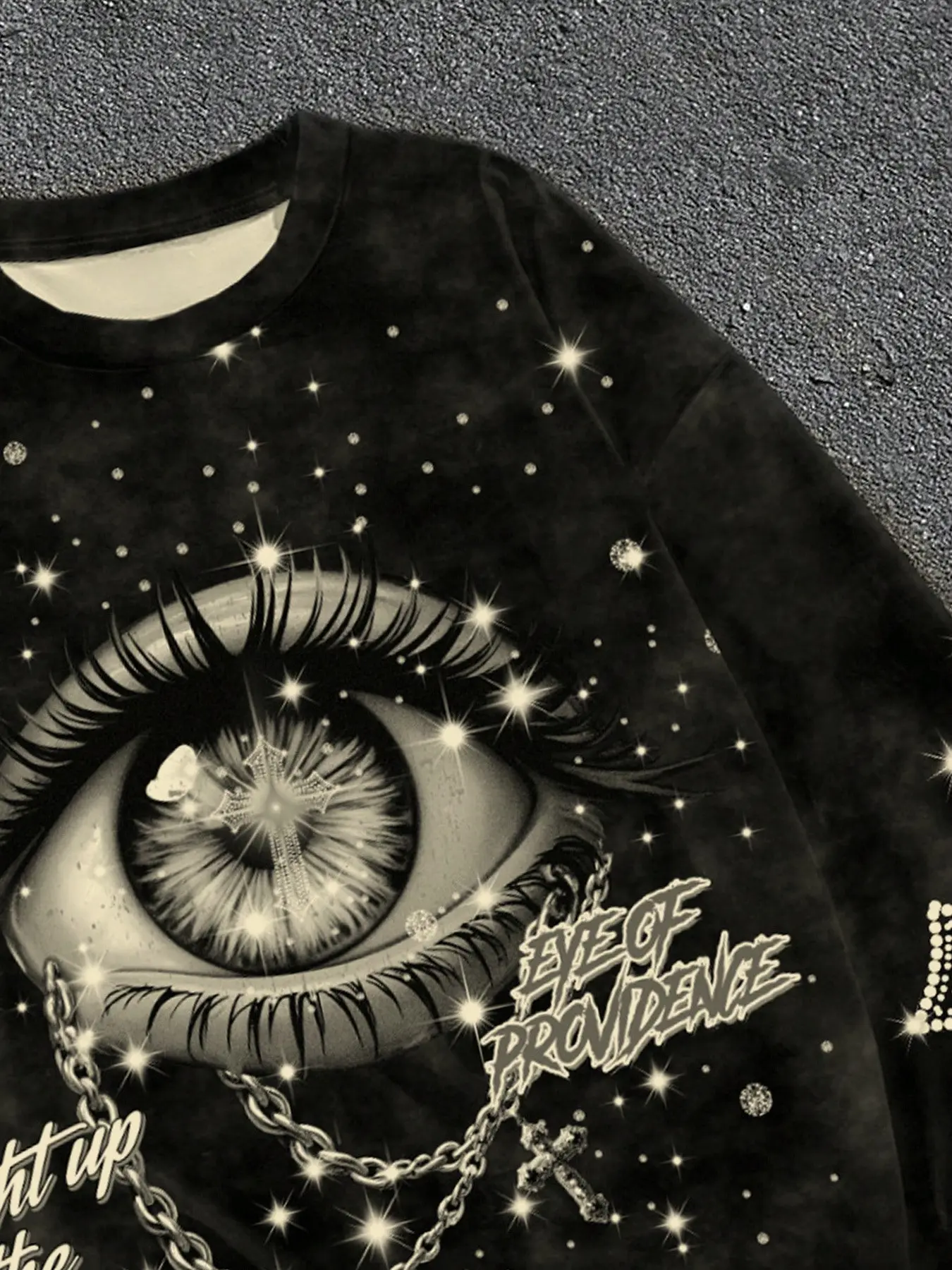 Y2K cross print long sleeved T-shirt with flared sleeves for men's