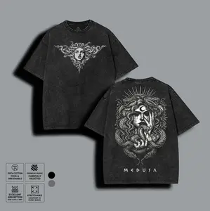 Medusa Gorgon Snake Oversized Top, Dark Aesthetic Graphic Washed Cotton Tee, Vintage Distressed Streetwear T-shirt, Unique Gift for Mythology Fans