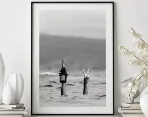 Woman with Champagne on Beach Poster, Bar Print, Wine Print, Alcohol Art, Feminist Print Decor, Girl Room