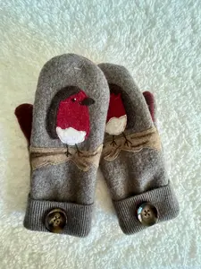 Red Bird Felted wool sweater mittens