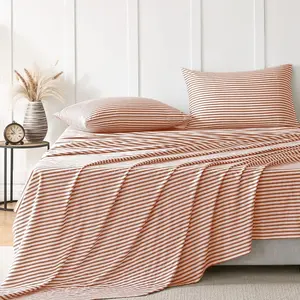 Modern Striped Cotton Queen Sheet Set - Ultra-Soft 4-Piece Bedding with Deep Pockets