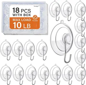 18 Pack Suction Cup Hooks Max Load 10LB, 1.77Inch Suction Cup Hook for Glass Window, Reusable, Suitable for Glass, Windows, Bathrooms, Kitchens, Tiles, Shower Cubicles Scaups