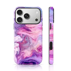 Pastel Pink Purple Marble Swirl Phone Case for iPhone 17 Pro Max/16 Pro Max /15Pro Max 15/14/13/12 & Samsung S25 Ultra All Models, Double-Layer TPU Shockproof Protective Cover (Liquid Art Print)