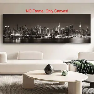 City Night View Pattern Unframed Canvas Painting, 1 Count Modern Architectural Art Poster, Wall Art Decor for Home Living Room Bedroom, Ornaments, Home Decor Accessory