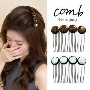 Vintage Round Acetate Hair Combs for Women, 3 PCS Tortoise Shell Hair Insert Combs, Elegant French Hair Side Combs for Retro, Bridal & Everyday Hairstyles, Female