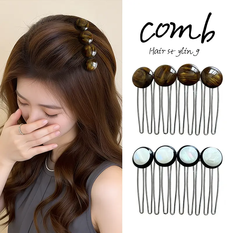 Vintage Round Acetate Hair Combs for Women, 3 PCS Tortoise Shell Hair Insert Combs, Elegant French Hair Side Combs for Retro, Bridal & Everyday Hairstyles, Female