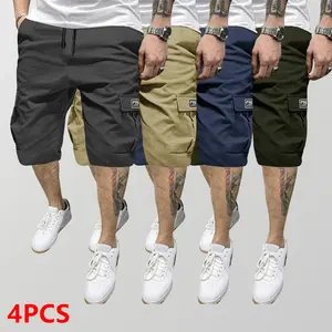 4-Piece Men's Soild Casul Shorts Set - Brown,Black ,Grey & Green - Slanted Pockets - Versatile Casual Wear - 4-Piece Bottoms for Everyday Use Menswear Overalls shorts men SpringStatements Sport Activewear outdoorfun