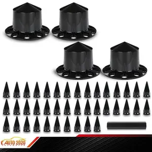 Removable cap Semi Truck Hub Cover Wheel Set Fits Rear 33mm Nut Covers w/ Spiked
