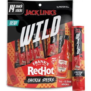 Jack Link's Wild Mini Chicken Sticks Made with Frank's RedHot Flavor \u2013 7g of Protein Snacks, On The Go Snacking, Keto & Paleo Snack, Great Stocking Stuffers, Individually Wrapped \u2013 0.5 Oz. (14 Count)