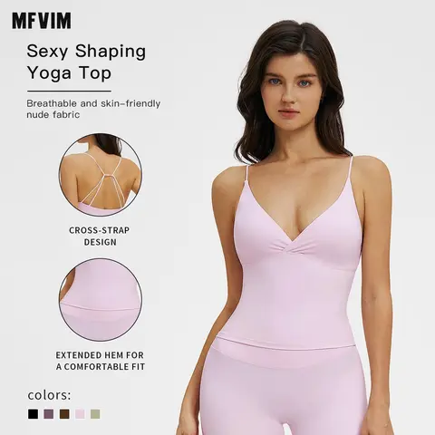 MFVIM Women's Nylon Blend Synthetics Shaping Vest Sports Bra Tank Top - Dry Fit Active, Breathable, Skin-Friendly, Stretch-Fit, Sporty Fitness Activewear, Machine/Cold Washable Sleeveless Gymwear (Slight First-Wash Fading Normal) for Yoga, Gym Workouts