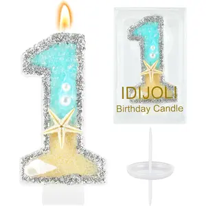 Beach Starfish Number 1 1st Birthday Cake Candle Blue Cake Topper Cupcake Decorations Party Anniversary Celebration Supplies Favors