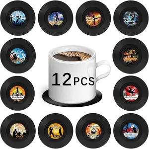 12 PCS Retro Decor Vinyl Record Coasters Music Gift,Bars,Birthdays, Parties for Music Lovers Colorful Coaste,Apartment Decor Housewarming and Wedding Decorations Gifts Ideas