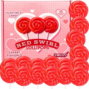 Cherry Red Swirl Lollipops, Valentine's Day Candy, Individually Wrapped Suckers, 24 Count