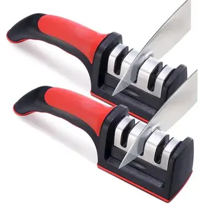 x2 Pair of Knife Sharpener Professional Ceramic Tungsten Kitchen Sharpening 3 Stage