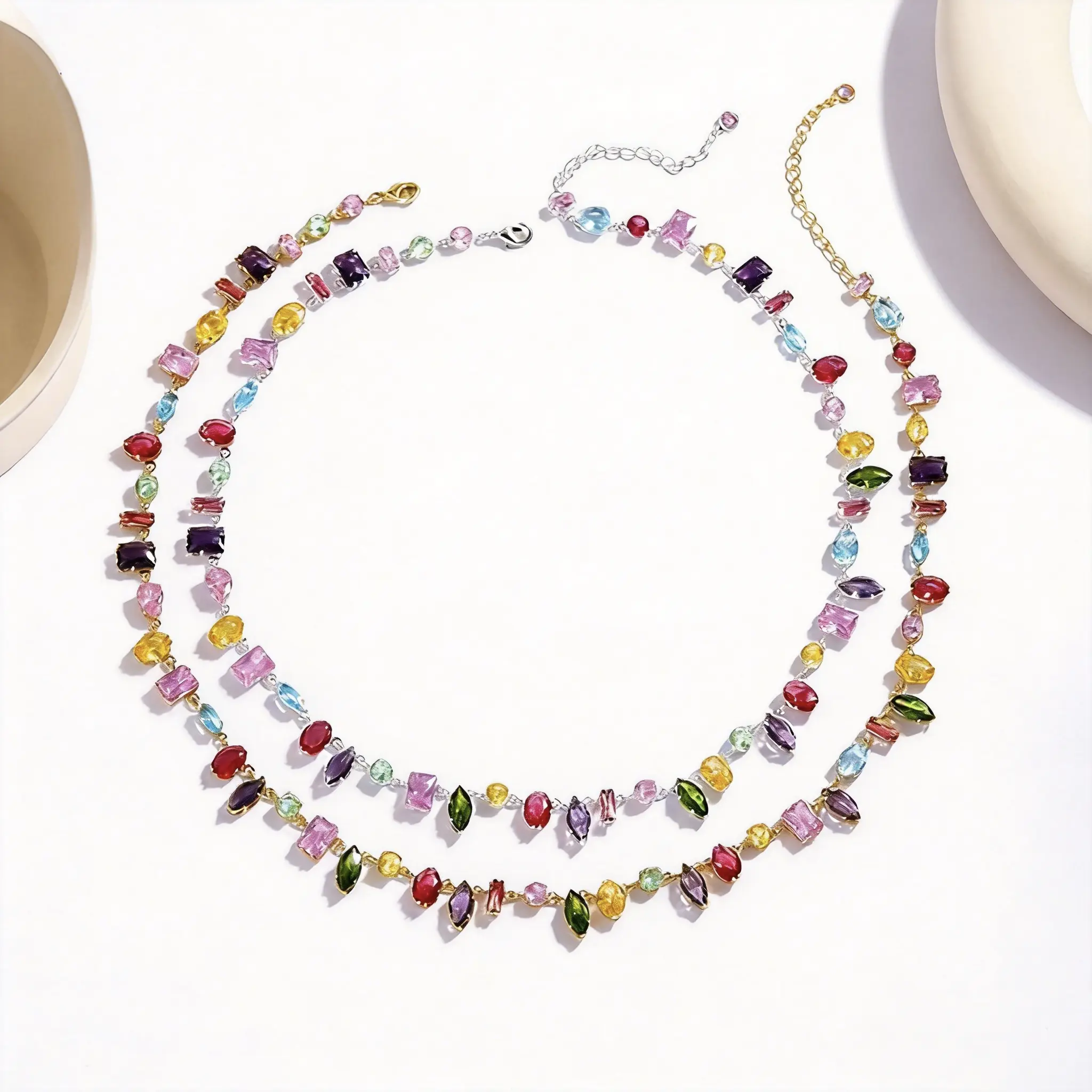 LunaStdla Rainbow Candy Whimsical Necklace - Elegant Sparkle Boho Style Bright Color Block Colored Chain Necklace Pendant Jewelry for Women, Ideal for Daily Wear-Party Nights