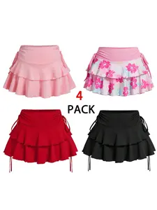 Women's Solid & Floral Print Ruffle Trim Skirt, Casual Fashion Short Skirt for Daily Wear Holiday Vacation, Ladies Bottoms for Summer