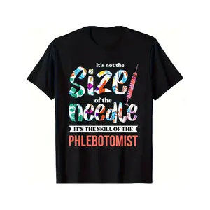 Men's Funny Phlebotomy Humor T-Shirt - "Phlebotomist Slogan" Syringe & Blood Tube Design, Black Cotton Short Sleeve Tee, Regular Fit Stretch Fabric for Phlebotomy Technicians, Healthcare Workers Gift