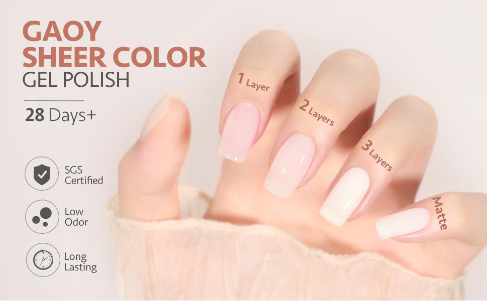 GAOY Milky Jelly Nude Gel Nail Polish Set, 6 Transparent Colors Sheer White Pink Soak Off UV Light Cure Gel Polish Kit for Salon and Nail Art DIY at Home