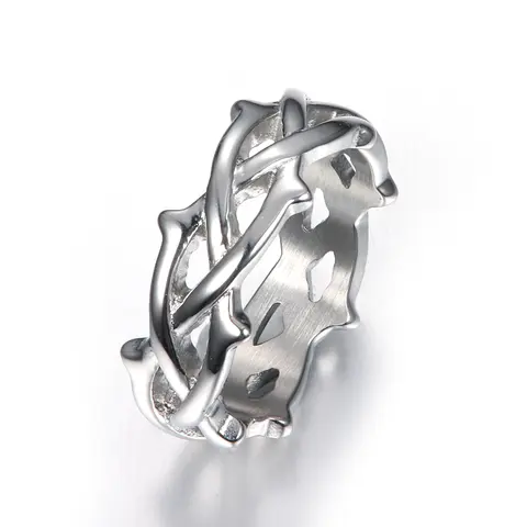 GTHIC 9mm Wide Thorn Vine Braided Stainless Steel Gothic Band Ring - 6g Daily Casual Unisex Accessory, Jewelry Rings for Women Birthday Gift
