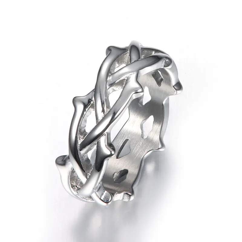 GTHIC 9mm Wide Thorn Vine Braided Stainless Steel Gothic Band Ring - 6g Daily Casual Unisex Accessory, Jewelry Rings for Women Birthday Gift