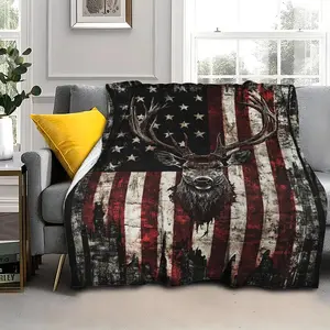 Deer Patterned Flannel Blanket Super Soft Anti-Static 100% Flannel Warm Comfortable for Sofa Beds Offices Outdoor Travel Gift Vibrant Printed Design Versatile Size Options