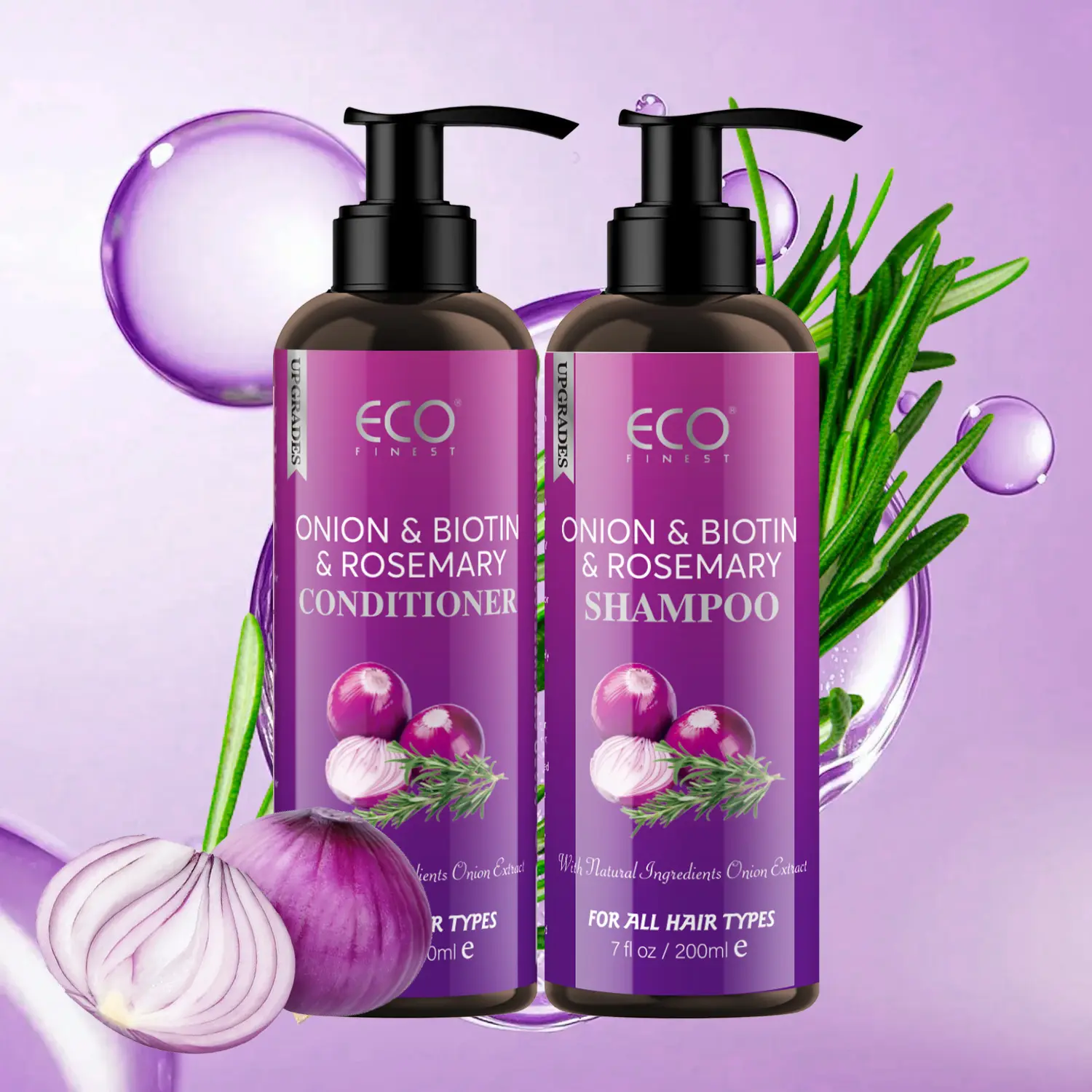 200ML Onion Biotin Cleansing Shampoo + 200ML Conditioner Set, Hair Shampoo And Conditioner, Haircare Bundle, Natural Hair Care Products, Nourishing, Revitalizing, Moisturizing Formula, for All Hair Types, Rosemary