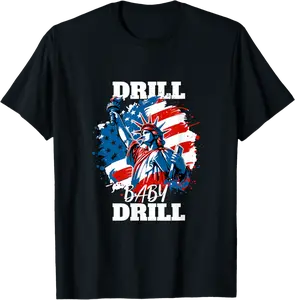 Drill Baby Drill American Flag T-Shirt - Hufsakha Shop 54B0DV429JD7