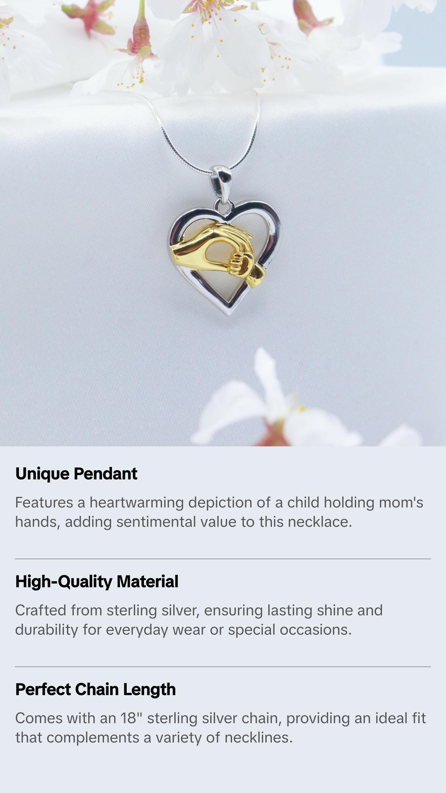 Child Holding Mom Hands Heart Pendant Necklace