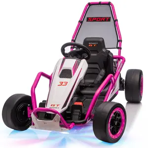 24V Go Kart Electric Car for Kids, Kart w/ Sturdy Build, Ride on Toy with Strobe Lights, Music, 5-Point Harness, 2 Speed mode Toy Car for Boys Girls 6-12Y