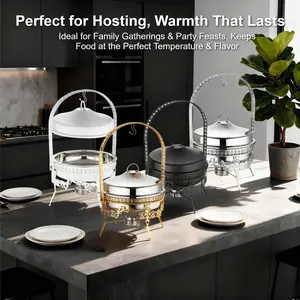 7L / 7.4Qt Hanging Chafing Dish in White Gold Silver for Event Essentials Party Decor FoodWarmer WeddingInspo BuffetStyle LuxuryServing 7QtFoodWarmer Cookware with Built-in Heating System and Stainless Steel Bowl