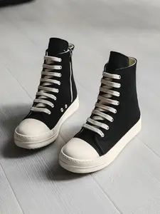 Parent-Child Black-White Angel Shoes High-Top Canvas Sneakers, Minimalist Cool Style, Canvas Material + Side Zipper + Platform Non-Slip Sole, Parent-Child Compatible, Black-White Elegant , Ideal for Daily Outfits & Parent-Child Leisure Outings