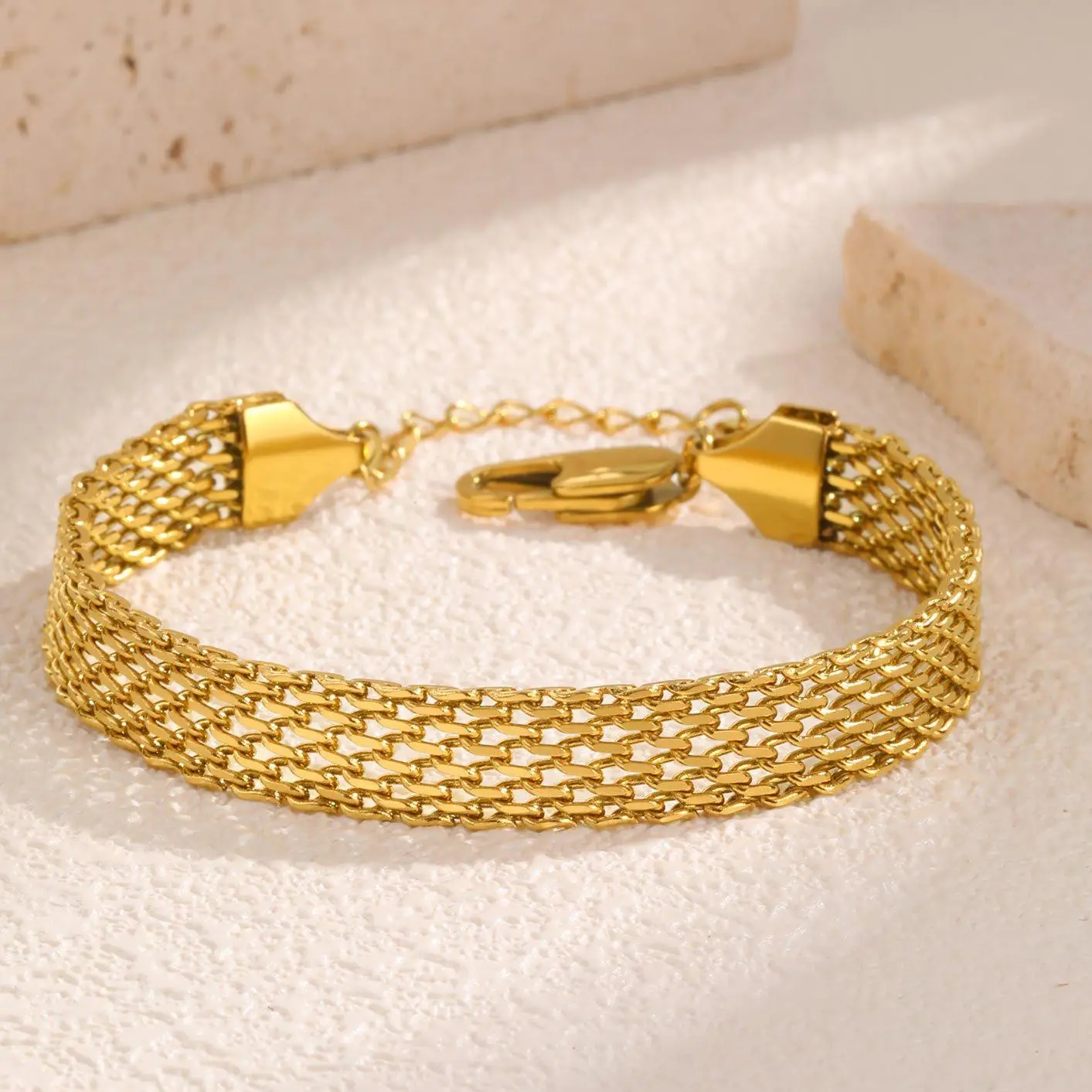 14K Gold Plated Bracelet for Women, Waterproof Chunky Chain Design, Adjustable Stainless Steel Fashion Jewelry, Lightweight Stackable Statement Bracelet Gift