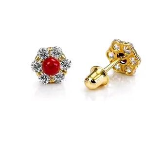 14k gold red coral stud earring. s287