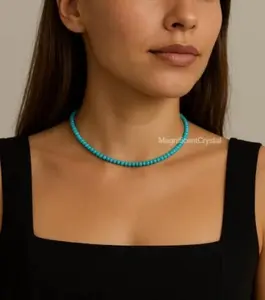 Blue Turquoise Choker Round Bead Necklace Healing Energy Jewelry Gift For Women