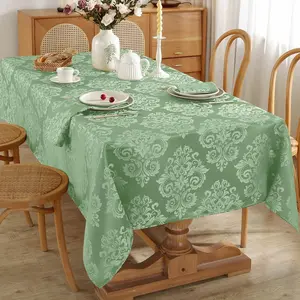 SASTYBALE Rectangle Tablecloth Floral Jacquard Damask Waterproof Wrinkle Resistant Table Cloth, Soft Fabric Table Cover for Dining, Party, Indoor, Outdoor, Sage Green