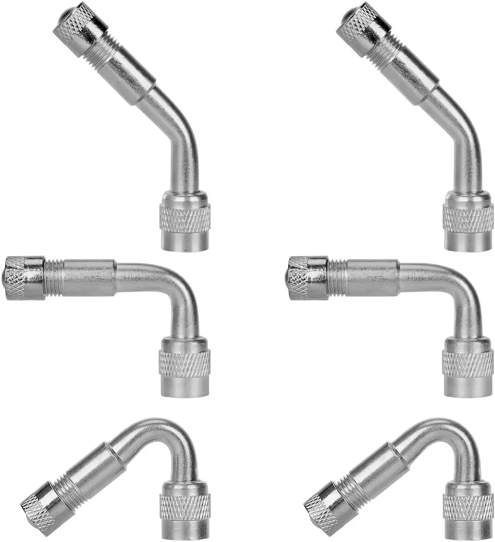 6 PCS Valve Stem Extenders, 45 90 135 Degree Angled Automotive Tire Valve Extension Adaptor, Universal Valve Stem Extension for Car Motorcycle Scooter, Car Accessories (Silver)