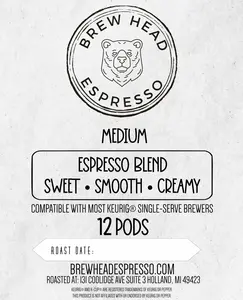 12 K-Cup Coffee Pods. Speciality Coffee Espresso Blend