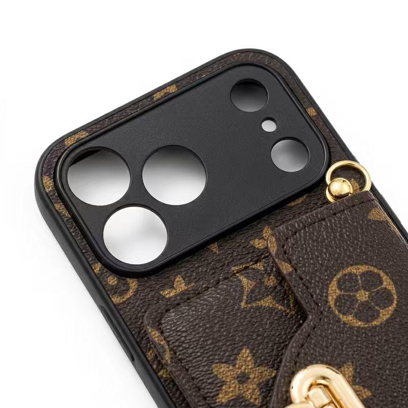 iPhone 16 Pro Max Case with Bear Shoulder Strap & Card Holder for iPhone17ProMaxCase Protective Cover with  Pattern and Gold Hardware