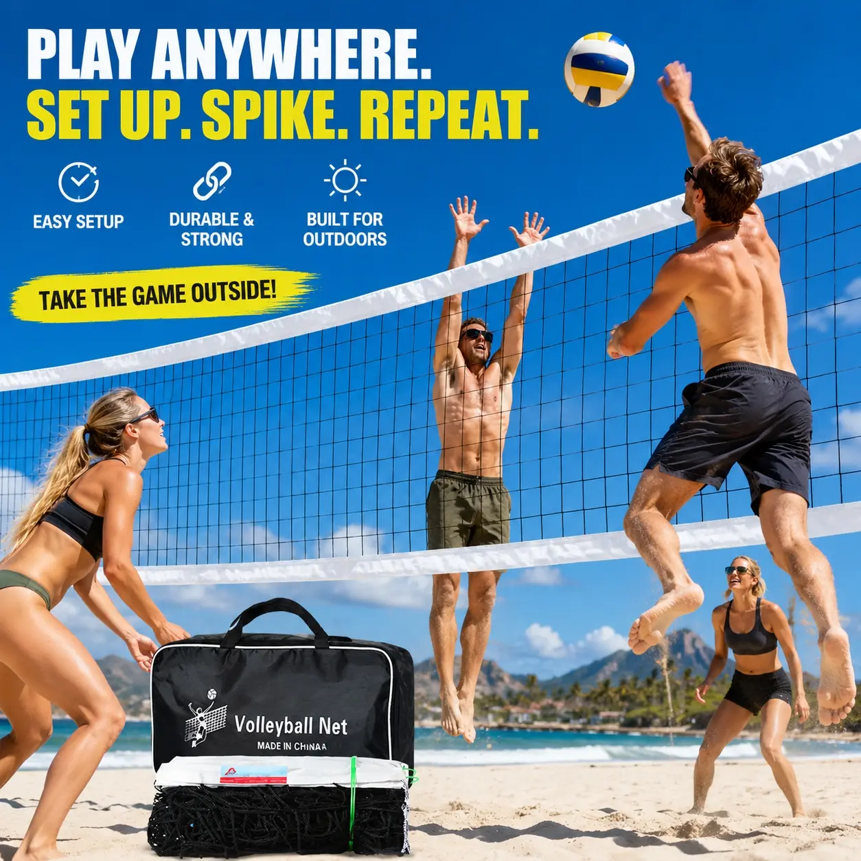 31.17ft Thick Portable Volleyball Net Set, Volleyball Equipment, Volleyball Gear, Volleyball Net Outdoor, High Strength Mesh with Carry Bag, Durable Stitching, Quick Setup, Ideal for Beach, Park, Backyard, No shelf required, hook