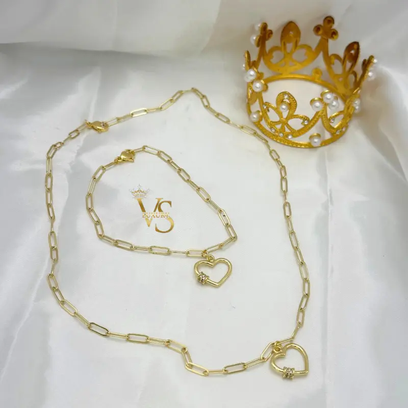 Valdes Luxury – Open Heart Necklace & Bracelet Set – 14K Gold Plated Laminated Finish – Everyday Wear