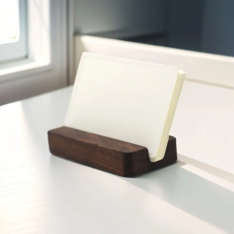 2pcs Walnut Wooden Card Holder | Solid Wood Desktop Business Name Card Box Base Creative Storage Box Card Desk Organizer Office Desk Accessories