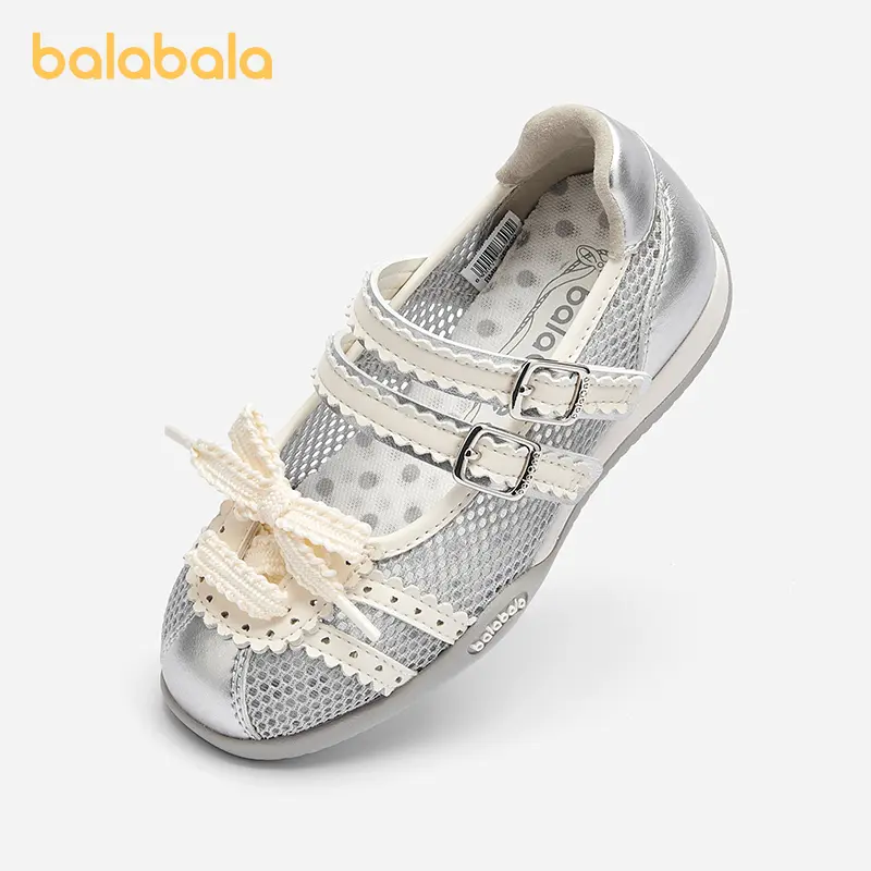 balabala Girls' Breathable Mesh Mary Jane Shoes, Slip-On Ballet Flat with Bowknot & Lace Trim, Round Toe for Daily Adventures, Bowknot Design Flats