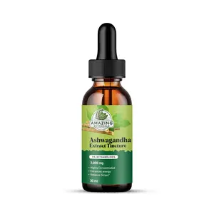 Amazing Botanicals Edible Ashwagandha Extract Tincture Dietary Supplement - 3000mg, 5% Withanolides, 30ml, Healthcare Support, Boosts Mood, Enhances Energy, Supports Calm Mindset