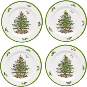 Spode Christmas Tree Melamine Salad Plate (Set of 4) - 8 Inch Shatterproof Serving Plate - Festive Tableware, Dishwasher Safe Dinnerware