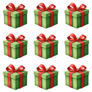 9Pcs DIY Iron on Patches Green Gift Box with Red Ribbon Bowknot Easy Heat Transfer to Clothes Tshirt Jeans Backpack Hat Pillow Durable Washable Stickers Handmade Crafts